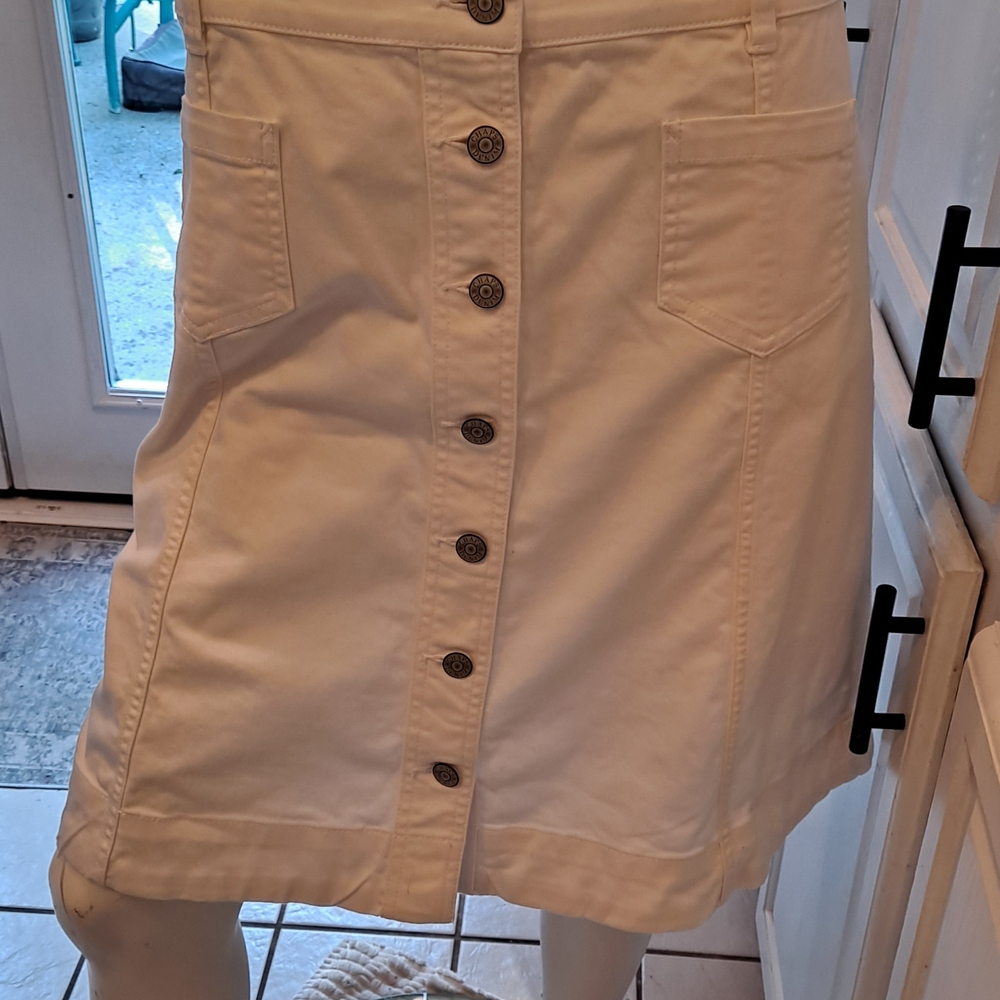 Chaps Off-White Button-Down A-Line Skirt